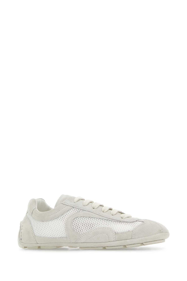 Prada Women White Suede And Mesh Montecarlo Sneakers