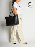 Balenciaga Women 'Hampton Medium' Black Handbag With Embossed Logo On The Front And Removable Key Ring In Leather Woman