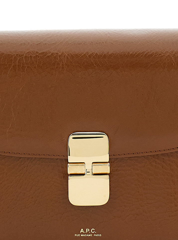 A.P.C. Women 'Grance' Brown Small Crossbody Bag Wirh Embossed Logo Lettering On The Front And Adjustable Shoulder Strap In Hammered Leather Woman
