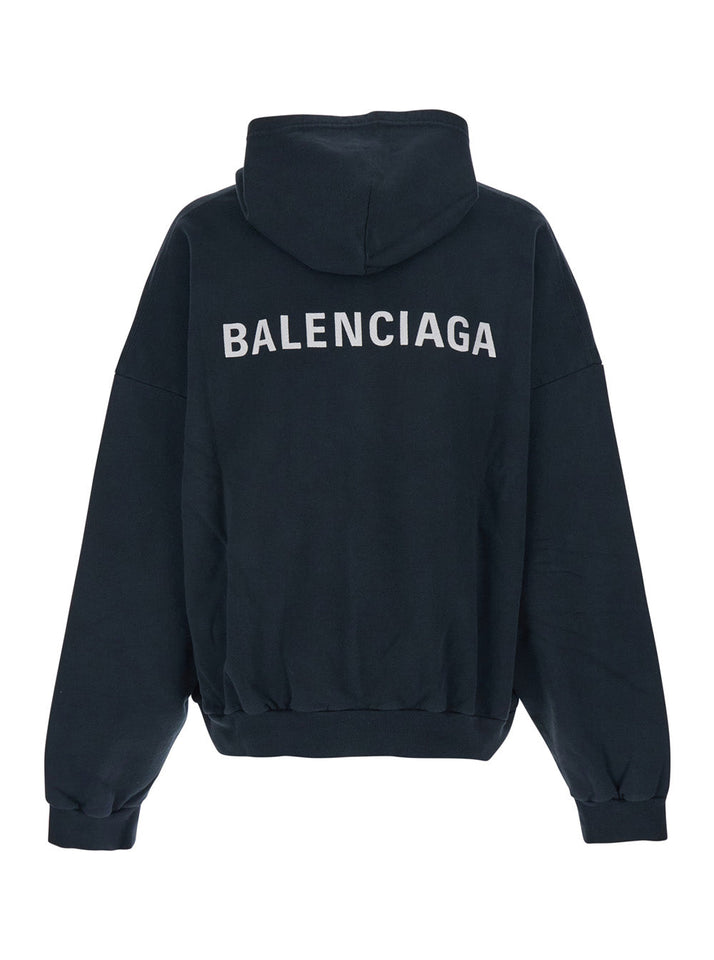Balenciaga Men Black Hoodie With Logo Print On Front And Rear In Cotton Man