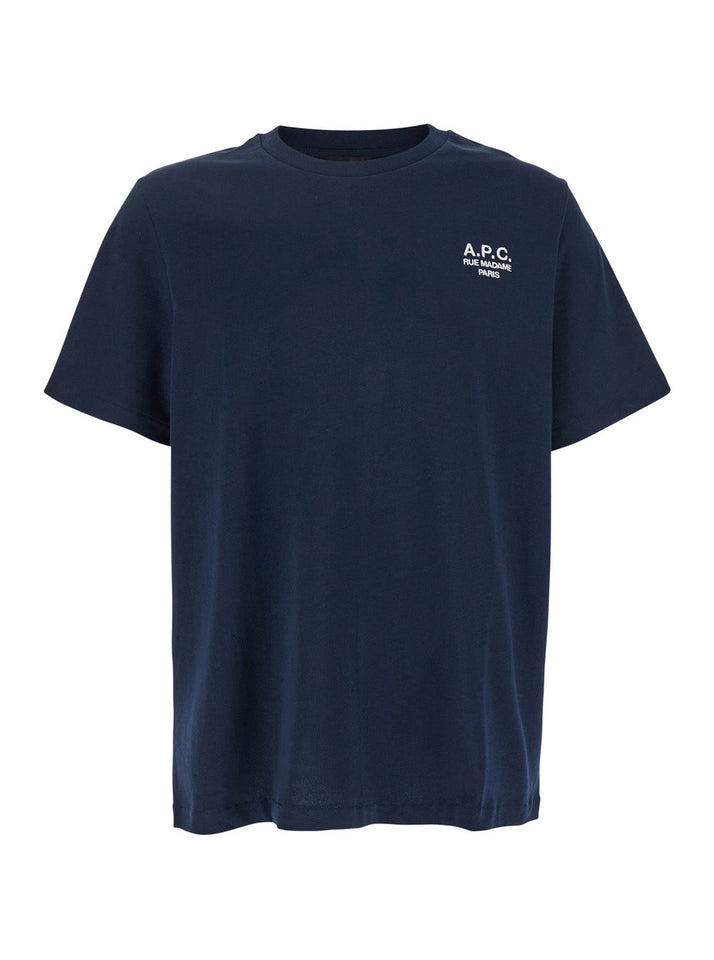 A.P.C. Women Blue Crewneck T-Shirt With Logo Embroidered On The Front In Cotton Woman