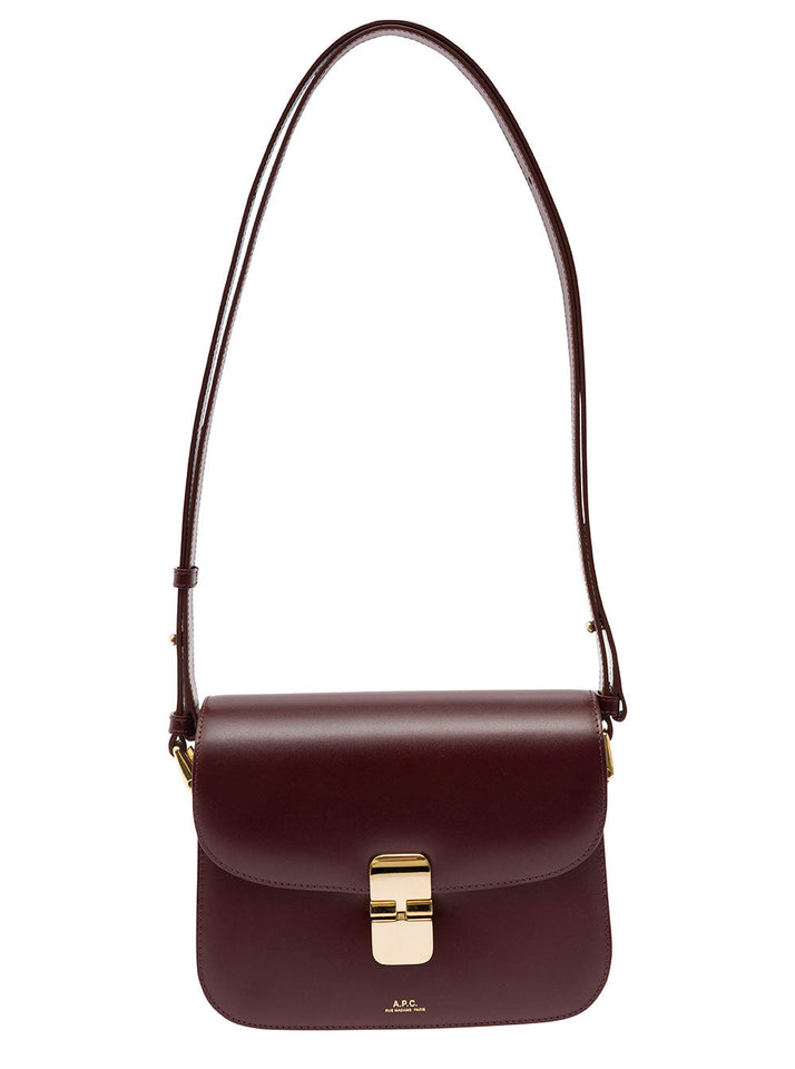 A.P.C. Women 'Grace' Bordeaux Small Crossbody Bag With Adjustable Shoulder Strap And Embossed Logo Lettering On The Front In Leather Woman