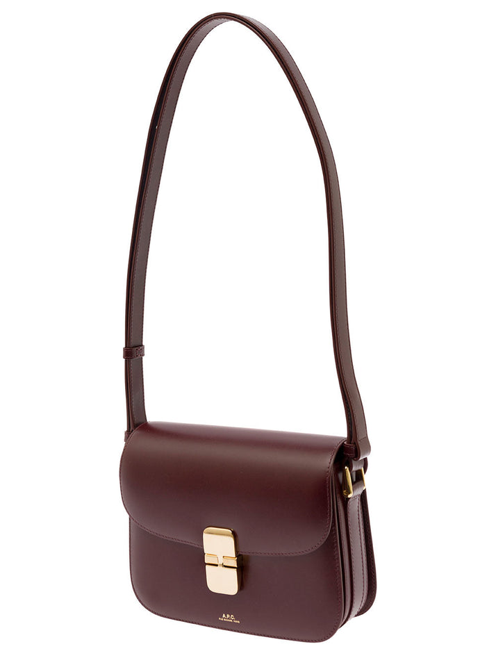 A.P.C. Women 'Grace' Bordeaux Small Crossbody Bag With Adjustable Shoulder Strap And Embossed Logo Lettering On The Front In Leather Woman