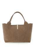Tod's Women 'Ebr' Beige Tote Bag With Logo Plaque On The Front And Contrasting Stitching In Suede Woman