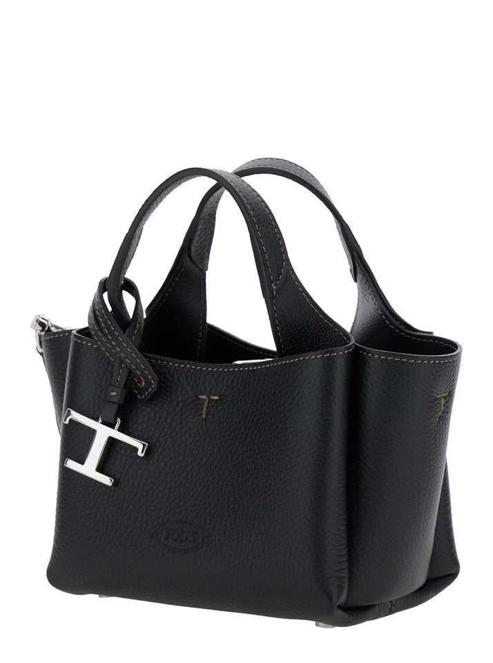 Tod's Women Black Handbag With Removable Metal Pendant In Leather Woman