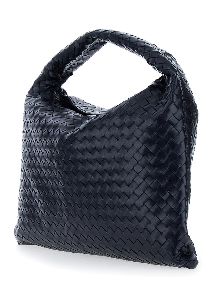 Bottega Veneta Women 'Hop Large' Blue Shoulder Bag With Intreccio Motif In Leather Woman