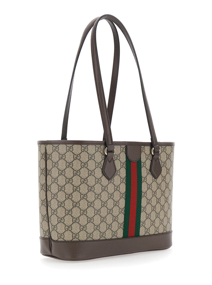 Gucci Women 'Ophidia' Beige Shopper With All-Over Gg Motif And Metallic Logo On The Front In Fabric Woman