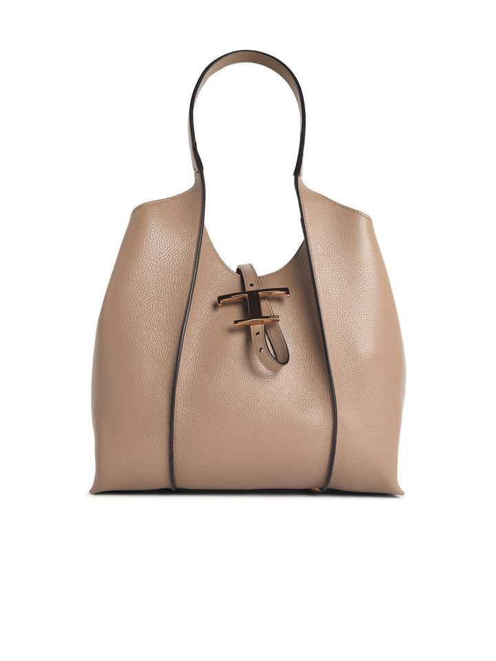 Tod's Small Beige Leather 'T Timeless' Shopping Bag Women