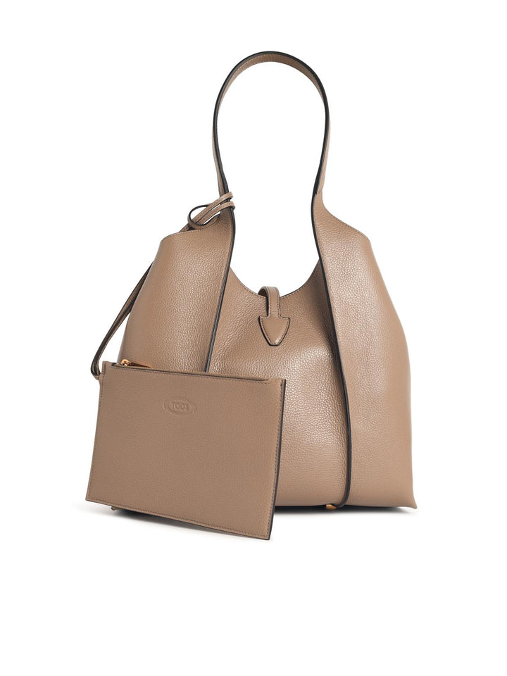 Tod's Small Beige Leather 'T Timeless' Shopping Bag Women
