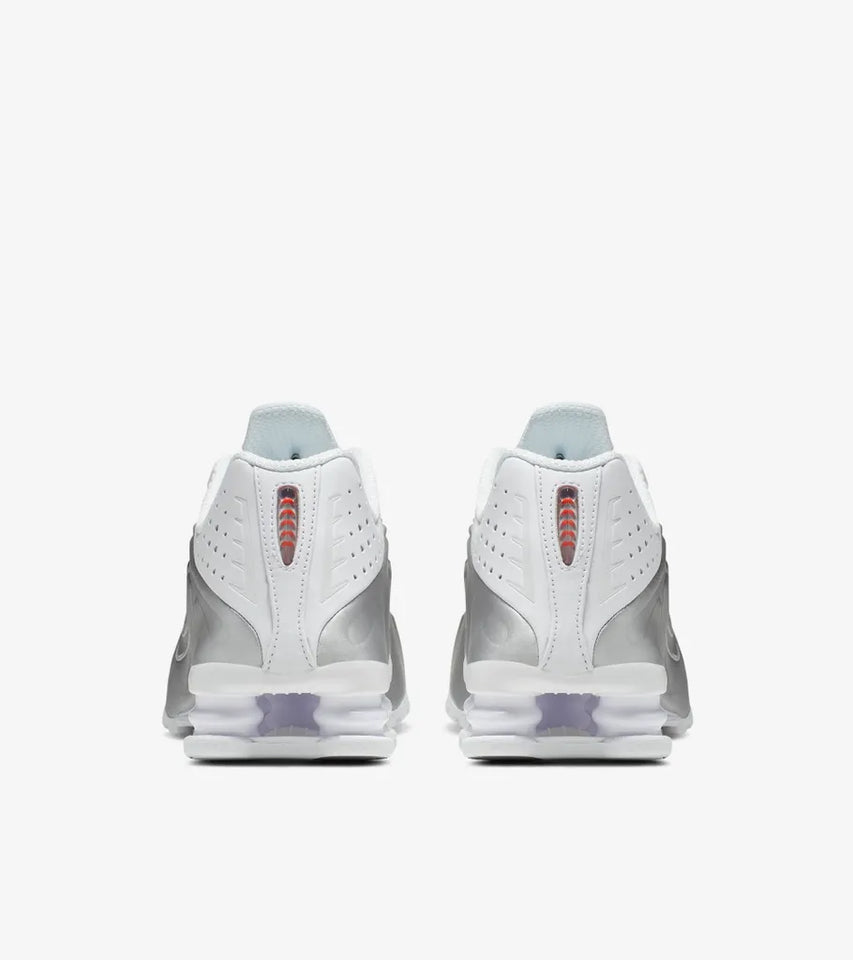 Nike Shox R4 White and Metallic Silver